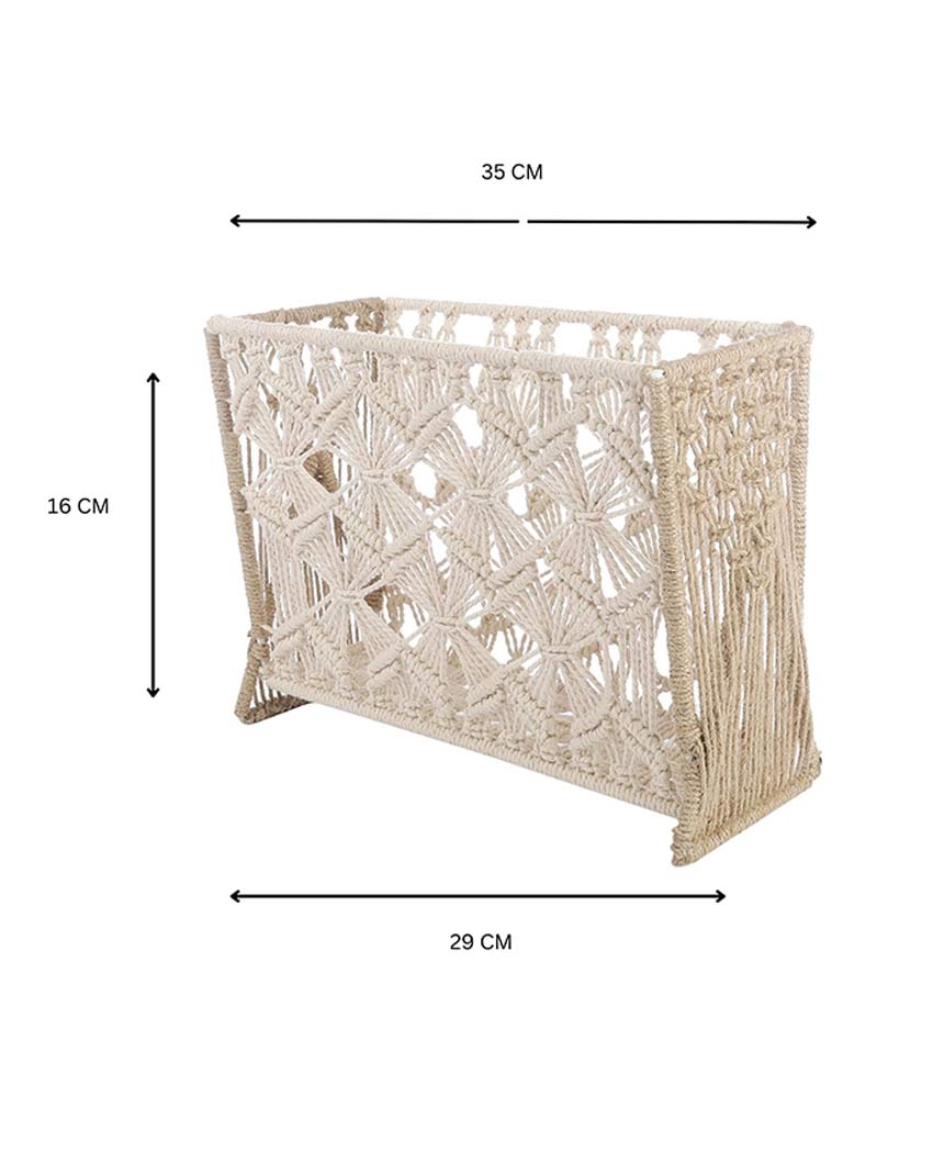 Handcrafted Macrame White File Organizer for Home & Office Storage | 14 x 6 x 11 inches