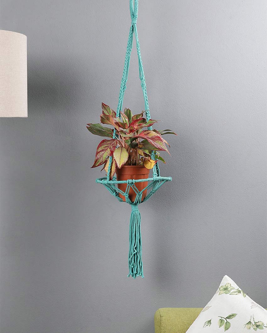 Elegant Blue Shade Macrame Bohemian Hanging Planter | 11 x 43 inches