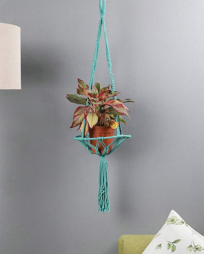 Elegant Blue Shade Macrame Bohemian Hanging Planter | 11 x 43 inches