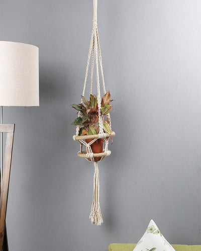 Beautiful White Shade Macrame Bohemian Hanging Planter | 11 x 43 inches