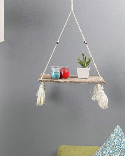 Elegant Design White & Brown Shade Tassel Hanging Shelf | 9 x 19 inches