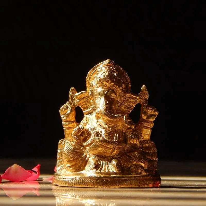 Golden Lord Ganesha Idol Murti Statue | 3x2 Inch Default Title