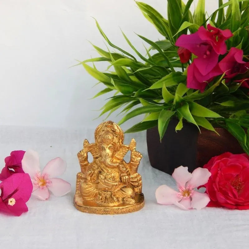 Golden Lord Ganesha Idol Murti Statue | 3x2 Inch Default Title