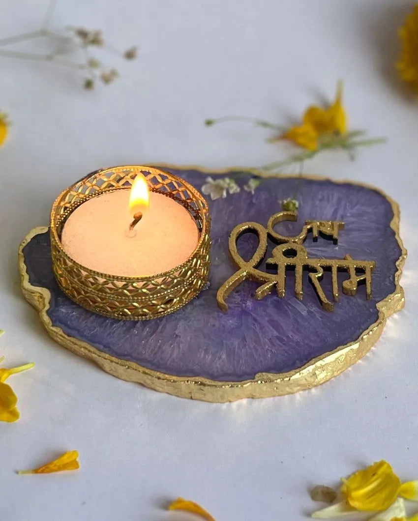 Jai Shree Ram Tea Light Candle Holder | Multiple Colors | Set of 2 | 3 x 3 inches