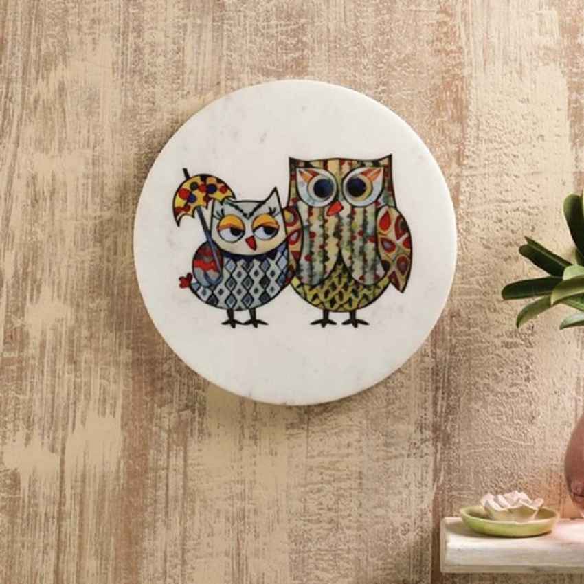 Elegant Owlsome Marble Wall Art | 10 x 10 inches