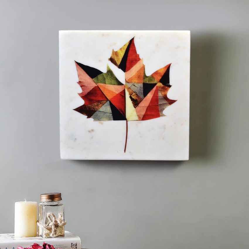 Contemporary Maple Leaf Marble Wall Art | 10 x 10 inches