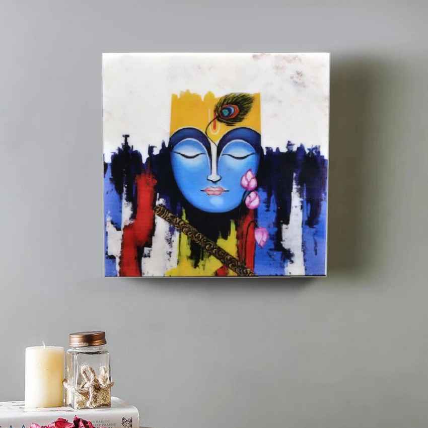 Artistic Divine Krishna Marble Wall Art | 10 x 10 inches