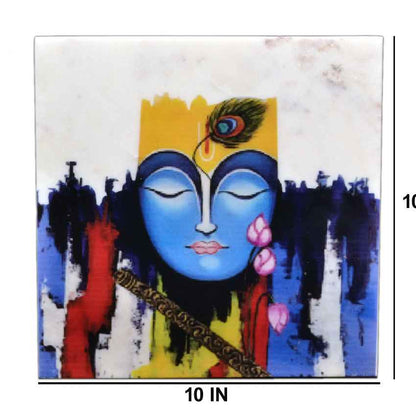 Artistic Divine Krishna Marble Wall Art | 10 x 10 inches