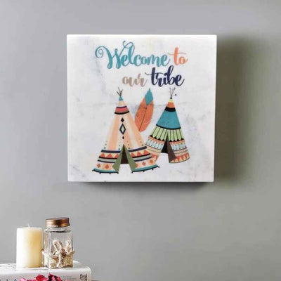 Stunning Welcome to Our Tribe Marble Wall Art | 10 x 10 inches