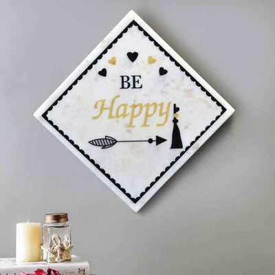 Chic Be Happy Be Bright Be You Marble Wall Art | 10 x 10 inches