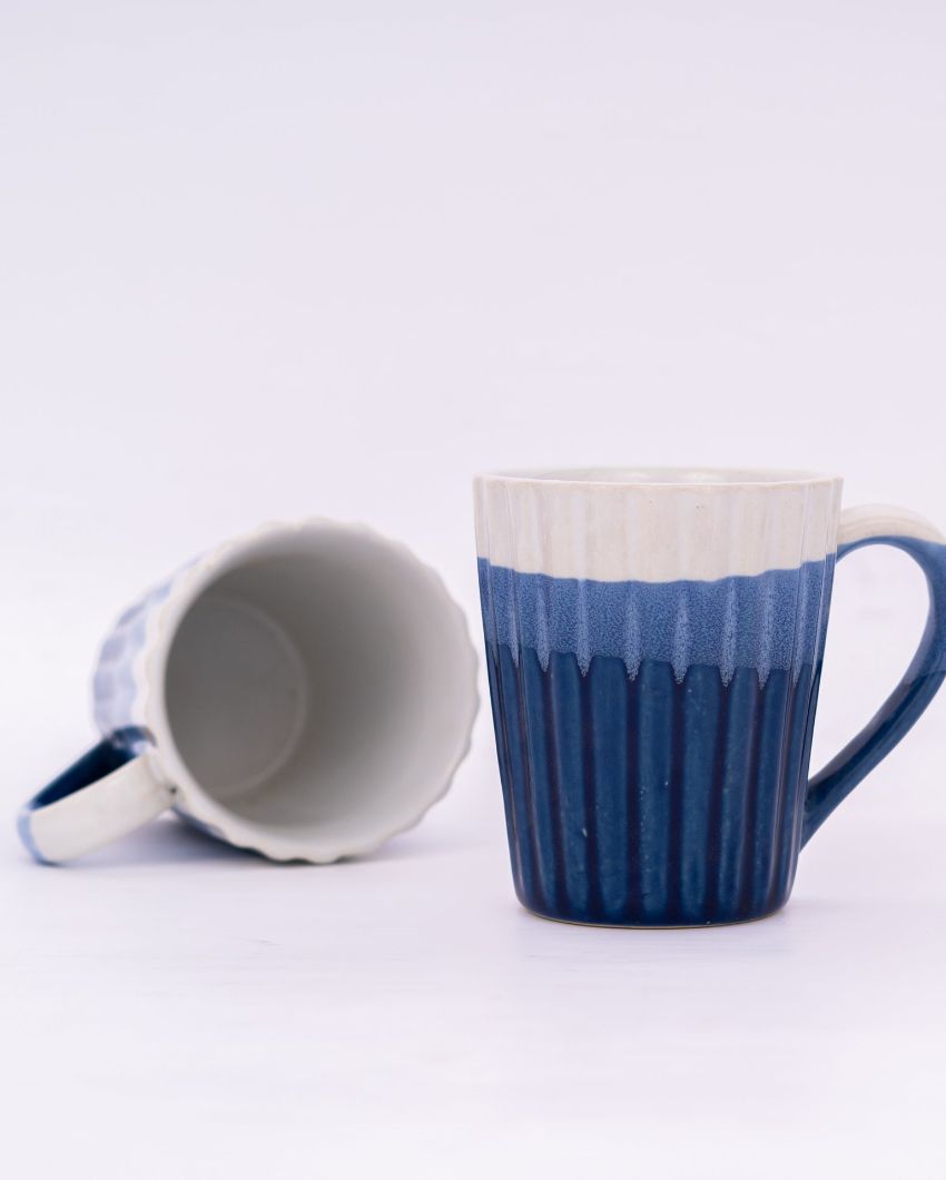 Blue and White Shade Ceramic Ribbed Mug |10 x 15 cm / 4 x 6 x 6 inches