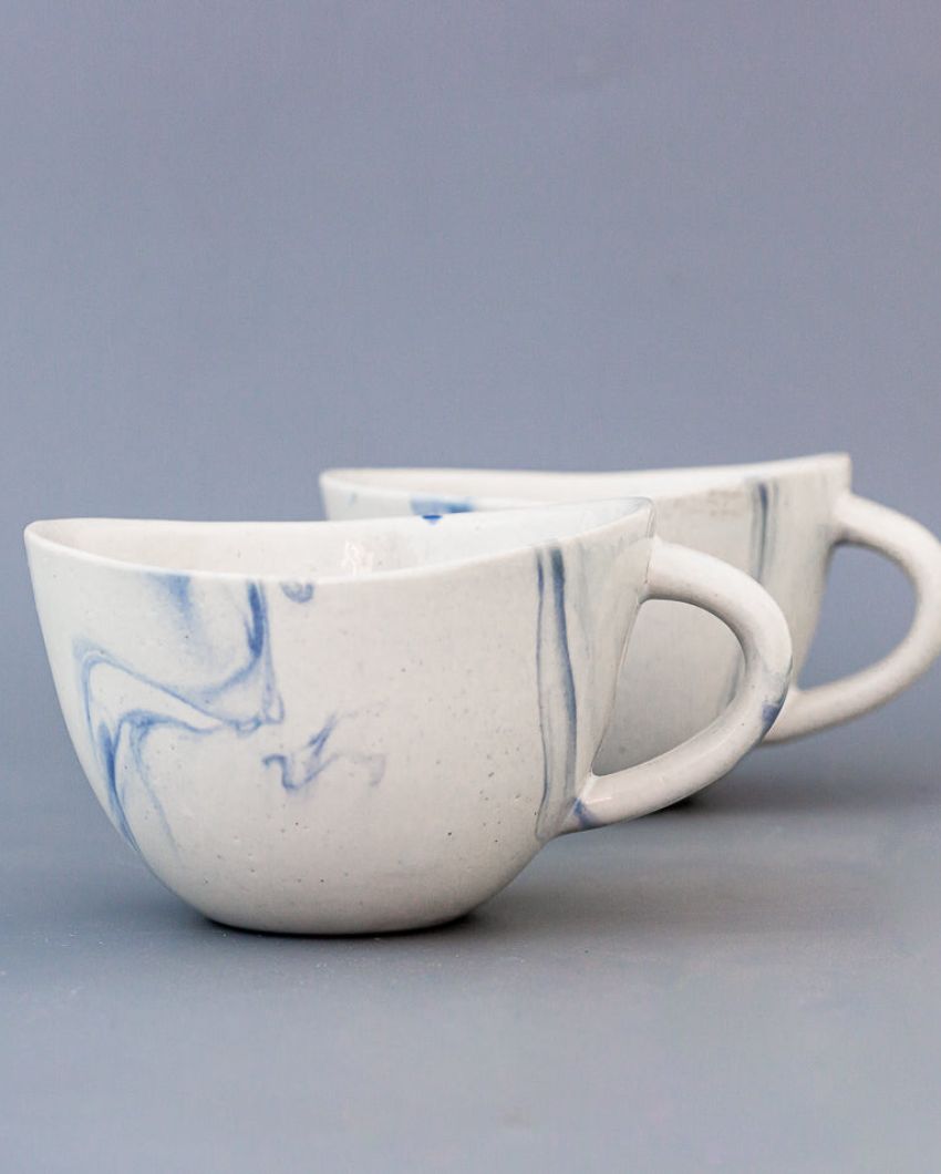 Blue Wave Ceramic Cup | Set of 2 | 12 x 10 x 7 cm / 5 x 4 x 3 inches