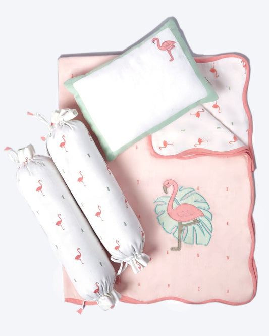 Hello Flamingo Cotton Mini Cot Set | 42 x 42 inches