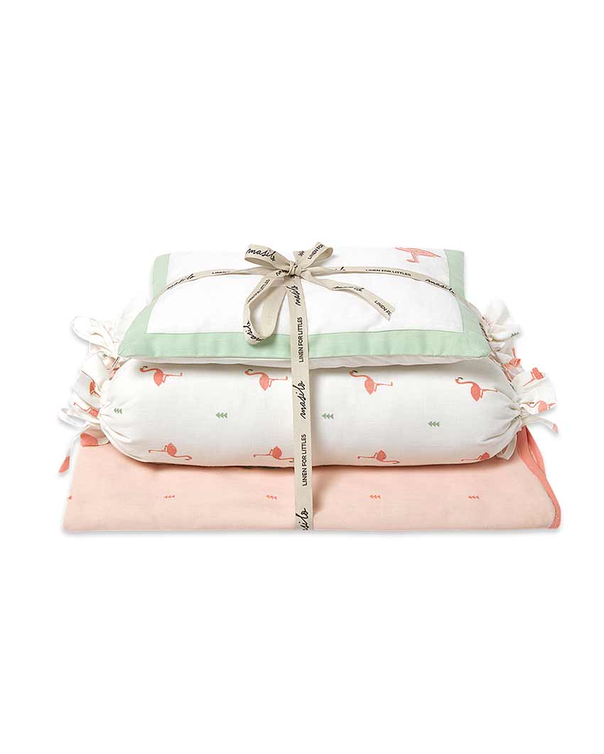 Hello Flamingo Cotton Mini Cot Set