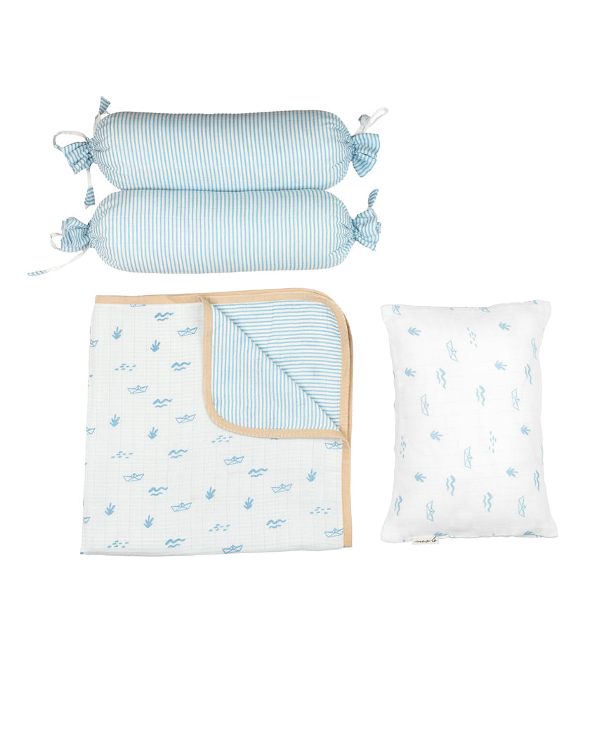 Cute Boat Mini Crib Cot Set | Pack of 4 | 27 x 27 inches