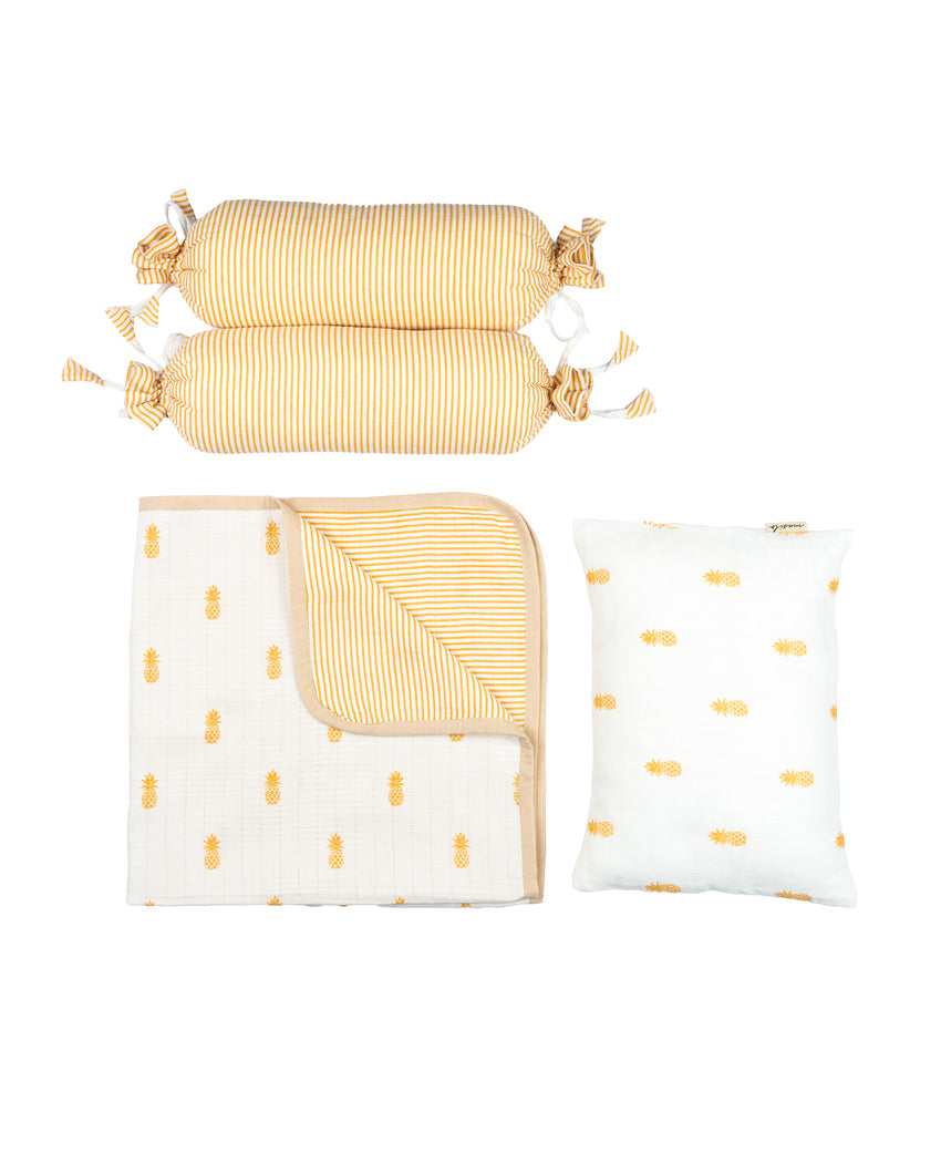 Adorable Pineapple Mini Crib Cot Set | Pack of 4 | 27 x 27 inches