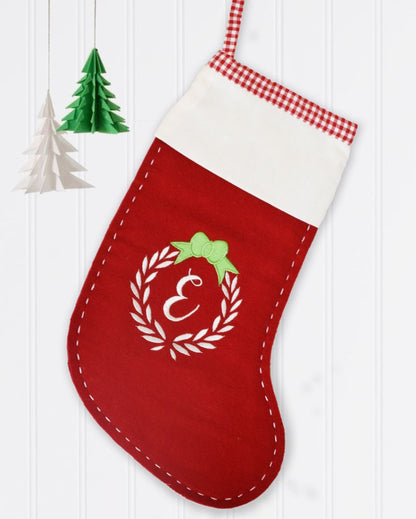 Monogram Woolen Red Christmas Stocking | 17 x 10 inches