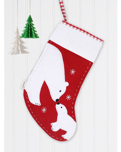 Polar Bears Woolen Red Christmas Stocking | 17 x 10 inches