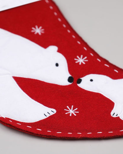 Polar Bears Woolen Red Christmas Stocking | 17 x 10 inches