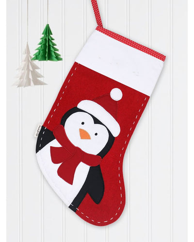 Penguin Woolen Red Christmas Stocking | 17 x 10 inches