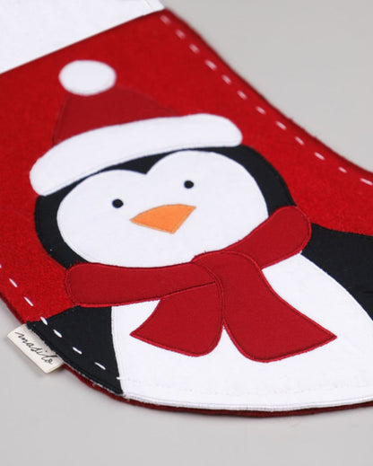 Penguin Woolen Red Christmas Stocking | 17 x 10 inches