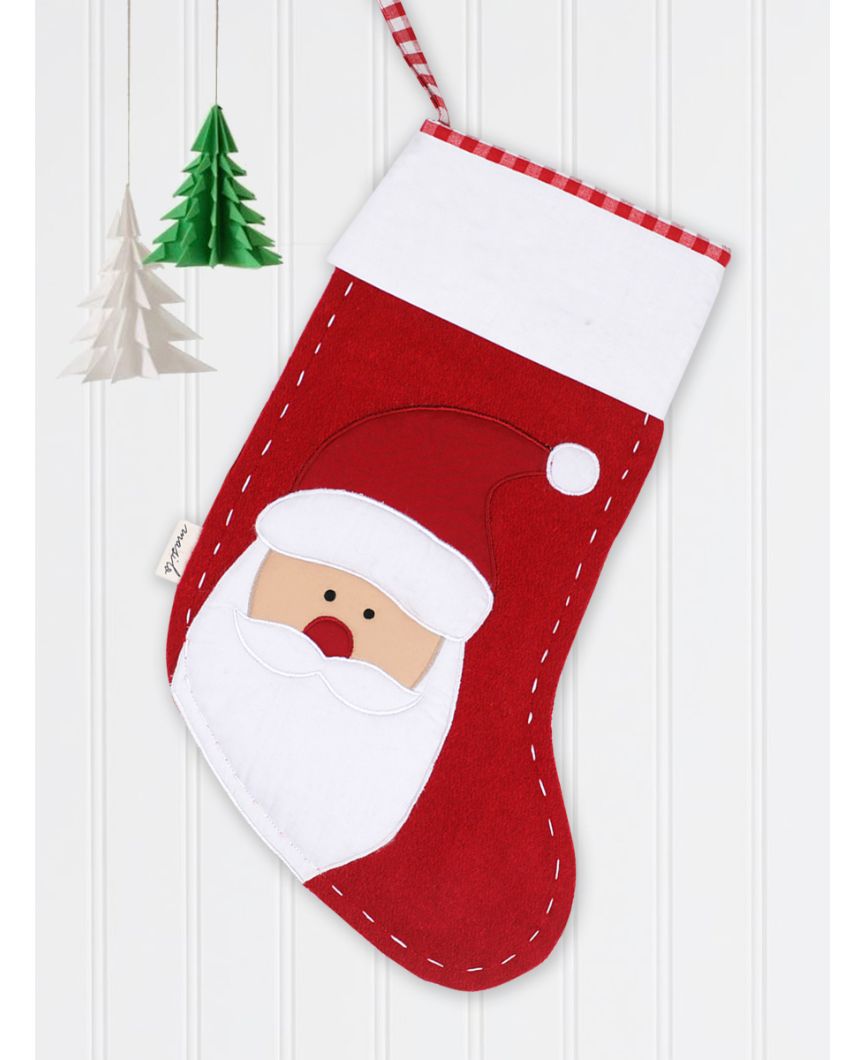 Santa Woolen Red Christmas Stocking | 17 x 10 inches