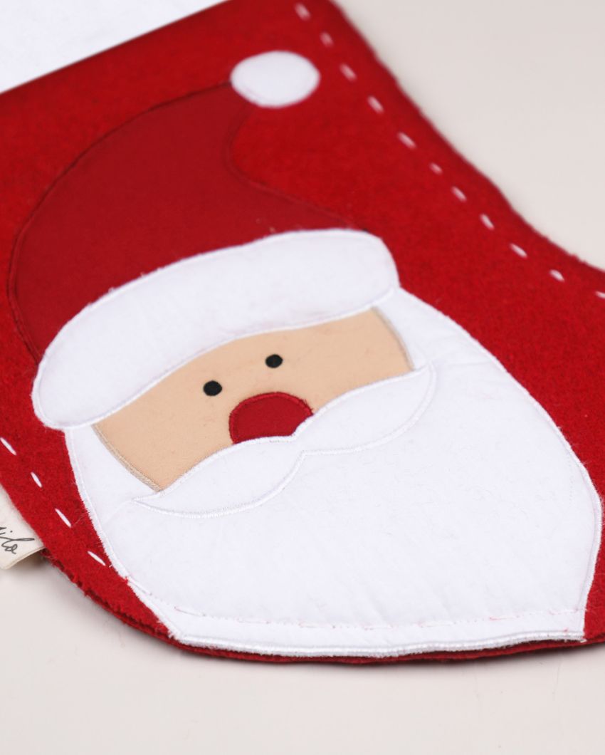 Santa Woolen Red Christmas Stocking | 17 x 10 inches