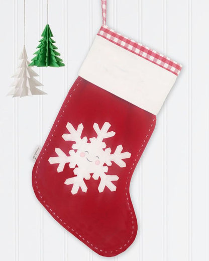 Happy Snowflake Woolen Red Christmas Stocking | 17 x 10 inches