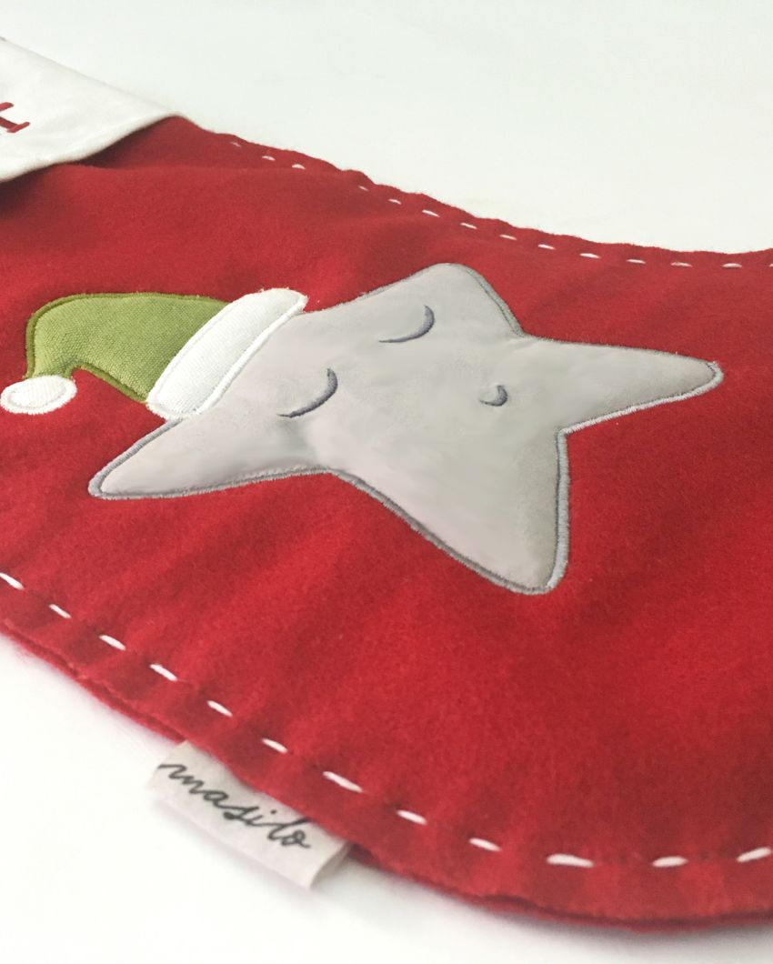 Santa's Little Star Woolen Red Christmas Stocking | 17 x 10 inches