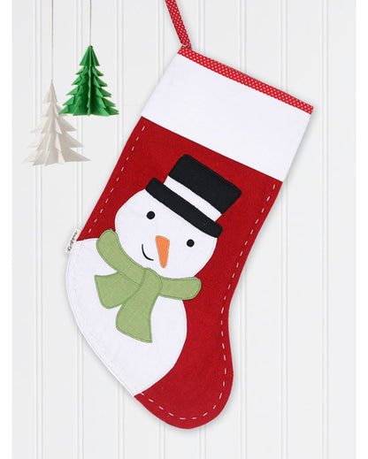 Top Hat Snowman Woolen Red Christmas Stocking | 17 x 10 inches