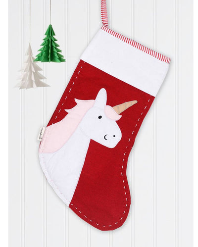 Unicorn Woolen Red Christmas Stocking | 17 x 10 inches