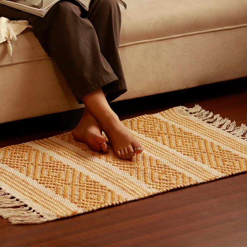 Yellow Bohemian Accent Floor Mat | 34 x 21 inches