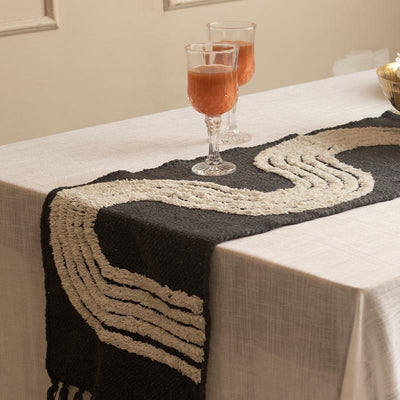 Wavy Black Patterned Table Runner | 12 x 72 inches