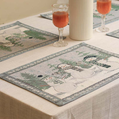 Snowman Design Cotton Tufted Placemats Set of 4