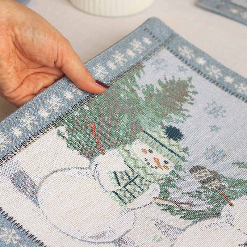 Snowman Design Cotton Tufted Placemats Set of 4