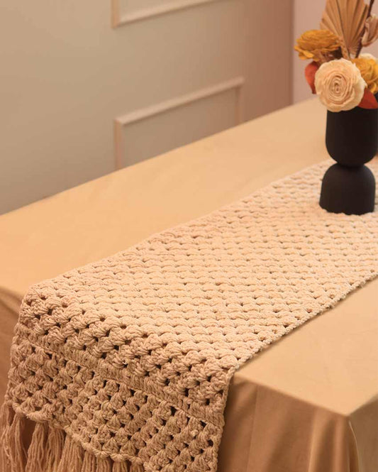 Cotton Table Runner in Crochet Lace | 80 x 13 inches