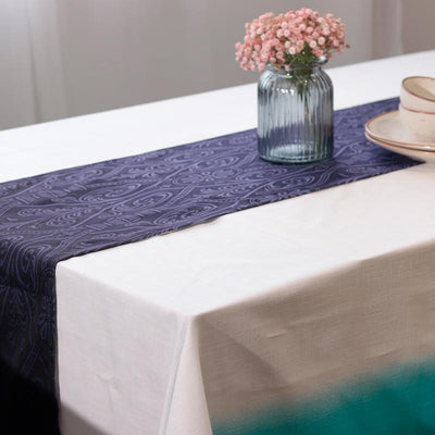 Elegant Navy Blue Paisley Cotton Table Runner | 72 x 12 inches