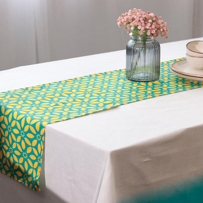 Floral Yellow & Teal Geometric Table Runner | 72 x 12 inches