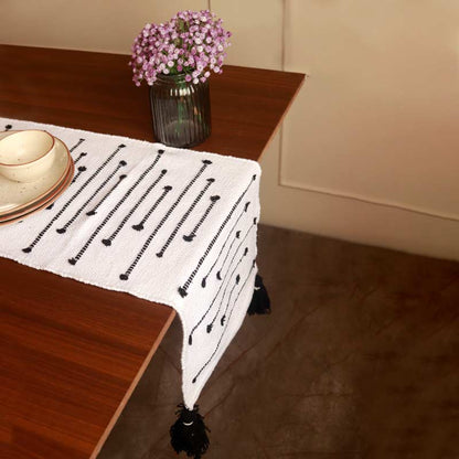 Handmade White & Black Table Runner | 72x13 Inches