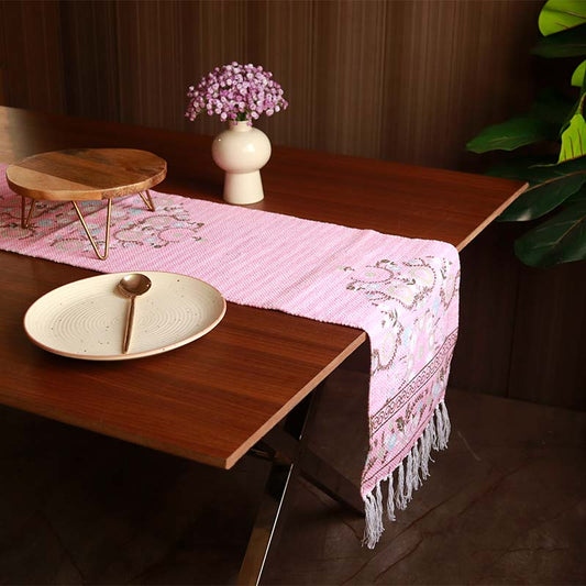 Pink Hand-loomed Cotton Runner | 72 x 13 Inches