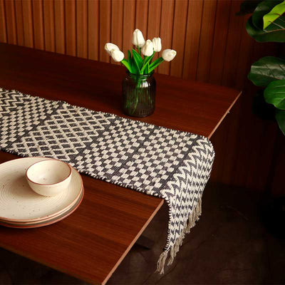 Black & White Patterned Cotton Table Runner