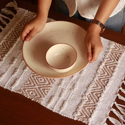 White & Brige Table Cotton Tufted Placemats Set of 6