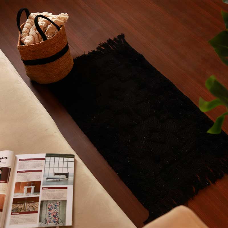 Black Solid Tufted Floor Mat | 34 x 21 inches