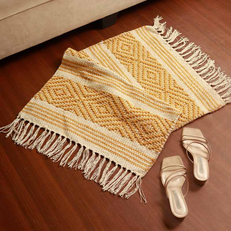 Yellow Bohemian Accent Floor Mat | 34 x 21 inches