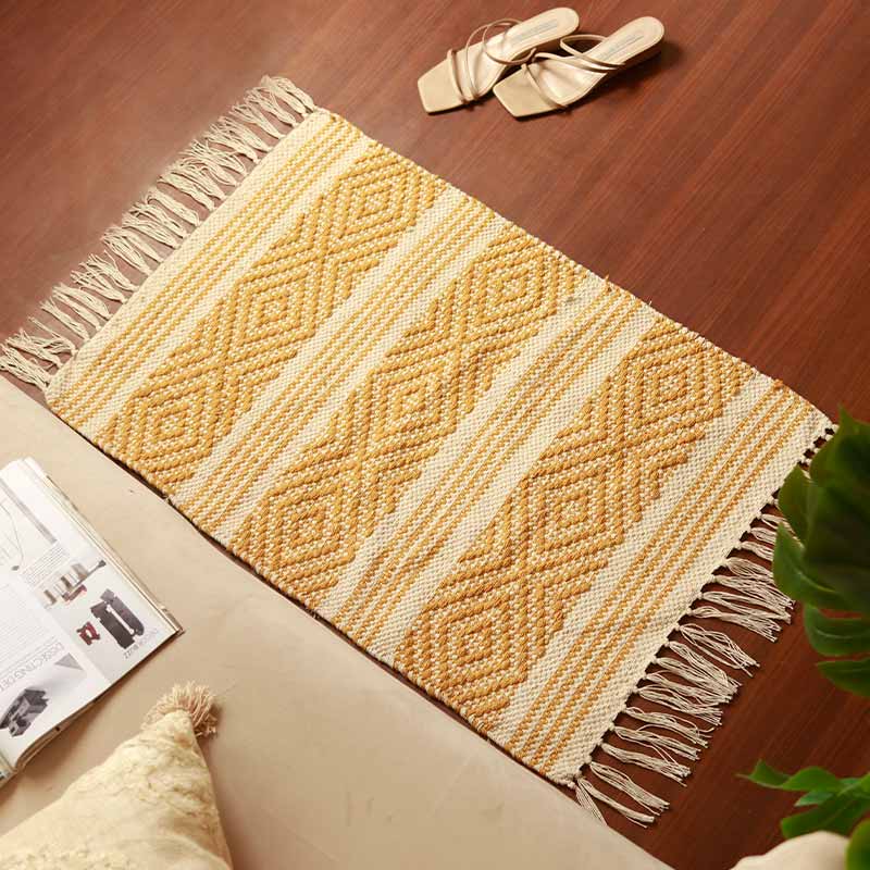 Yellow Bohemian Accent Floor Mat | 34 x 21 inches