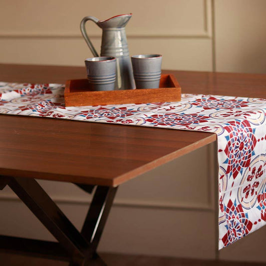 Red Tile Table Runner | 58x13 Inches, 72x13 Inches