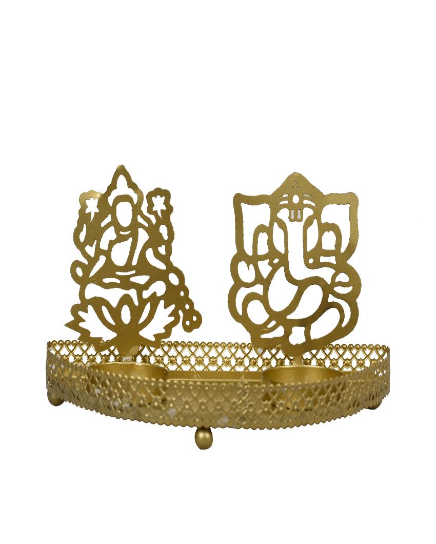 Lakshmi Ganesh Iron Tealight Candle Holder | 7 x 3 inches