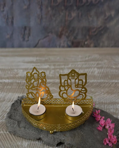 Lakshmi Ganesh Iron Tealight Candle Holder | 7 x 3 inches