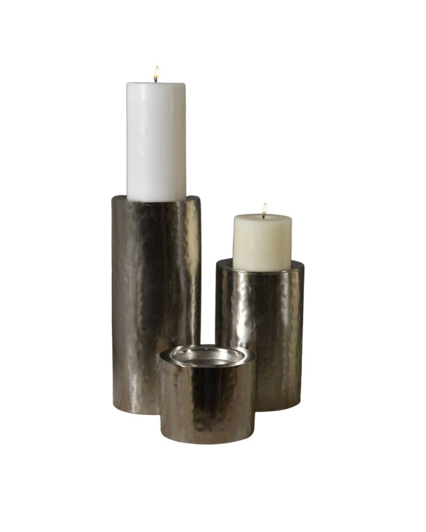 Glossy Iron Pillar Candle Holder | Set Of 3 | 4.4 x 11 inches