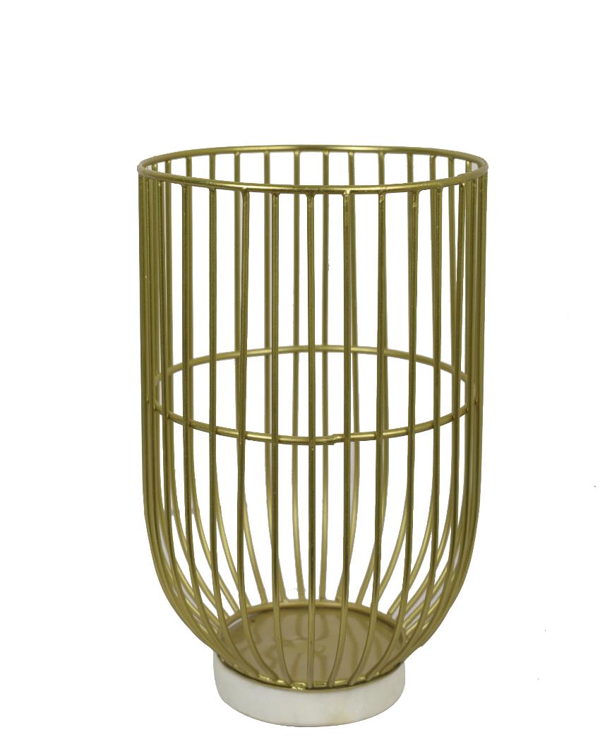 Wire Basket Pillar Candle Holder On Marble Base | 9 Inches